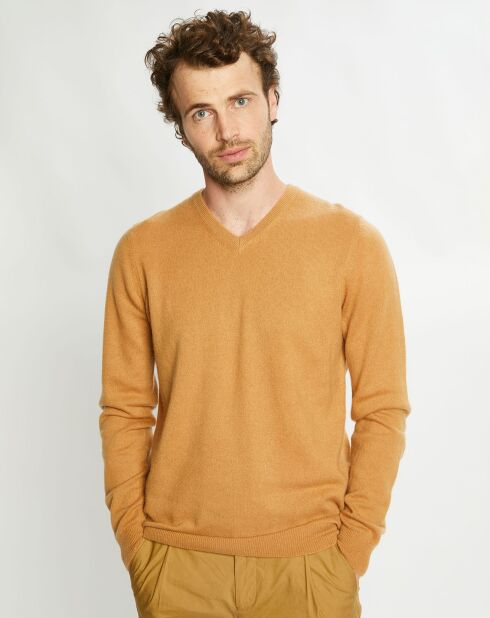 Pull 100% Cachemire Avy col V beige