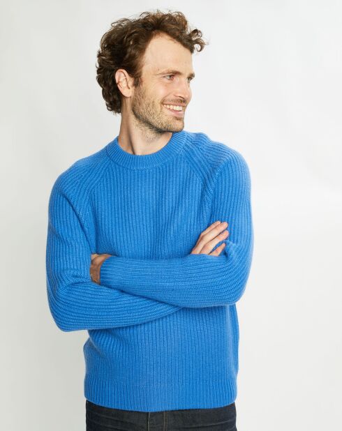 Pull en Laine & Cachemire Noterond col rond bleu