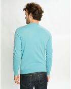 Pull 100% Cachemire Nachron col ras du cou bleu