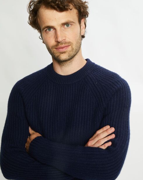 Pull en Laine & Cachemire Poterond col rond bleu marine