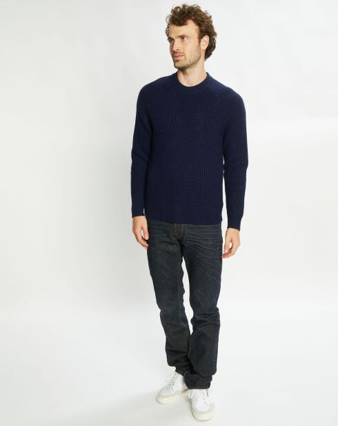 Pull en Laine & Cachemire Poterond col rond bleu marine