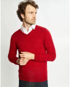 Pull 100% Cachemire Nachve col V rose foncé