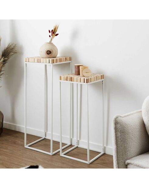 2 Selettes gigognes rondin blanc/marron - 34x90x34 cm