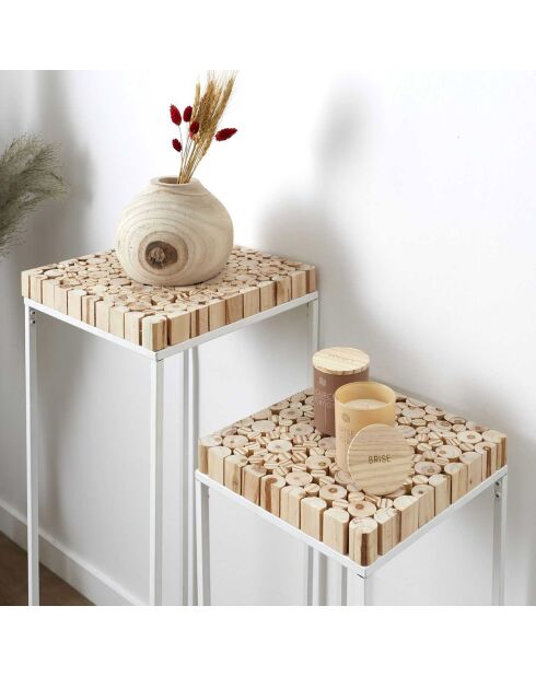 2 Selettes gigognes rondin blanc/marron - 34x90x34 cm