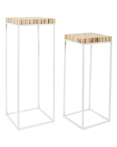 2 Selettes gigognes rondin blanc/marron - 34x90x34 cm
