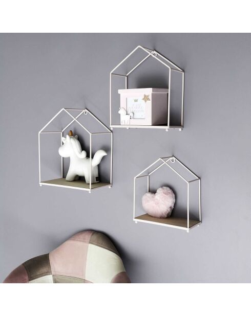 Etagère filaire Maison rose/marron - 23x28x13 cm