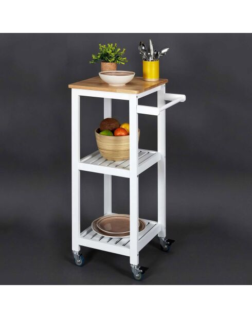 Carrello bianco/marrone con ruote - 37x84,5x45 cm