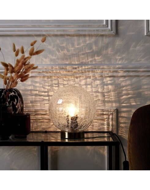 Tafellamp met gouden/transparante glazen bol - 20x22x20 cm