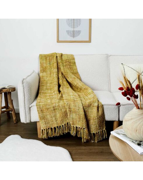 Plaid chunky maille tressée jaune - 125x150 cm