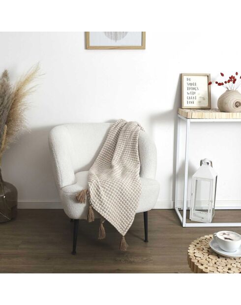 Plaid nid d'abeille beige/gris - 125x150 cm
