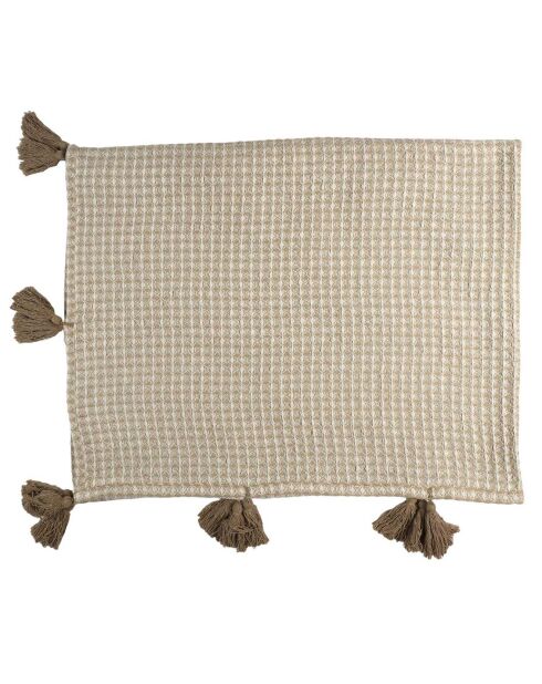 Plaid nid d'abeille beige/gris - 125x150 cm