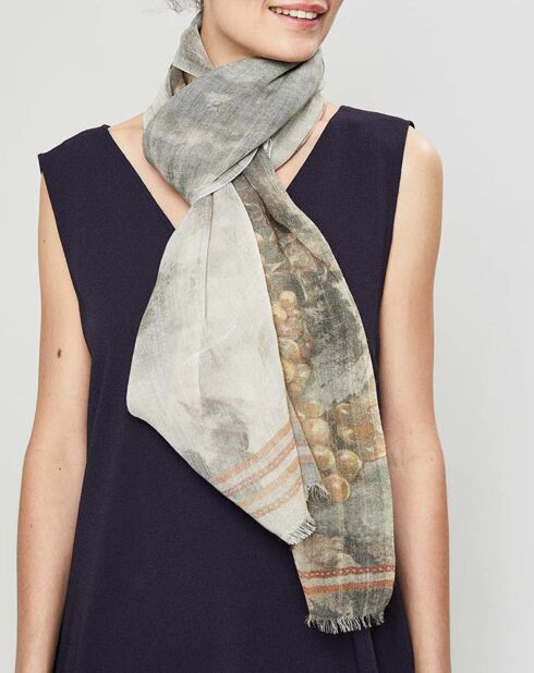 Écharpe 100% Laine Un cepage/beige - 60x190 cm