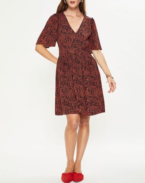 Robe midi print feuille rouge/noir