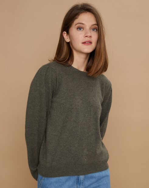 Pull 100% Cachemire Ines col rond tressé kaki grisé