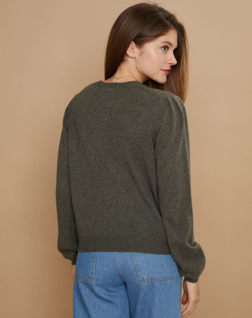 Pull 100% Cachemire Ines col rond tressé kaki grisé