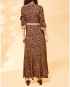 Robe longue Lella imprimé léopard marron/noir