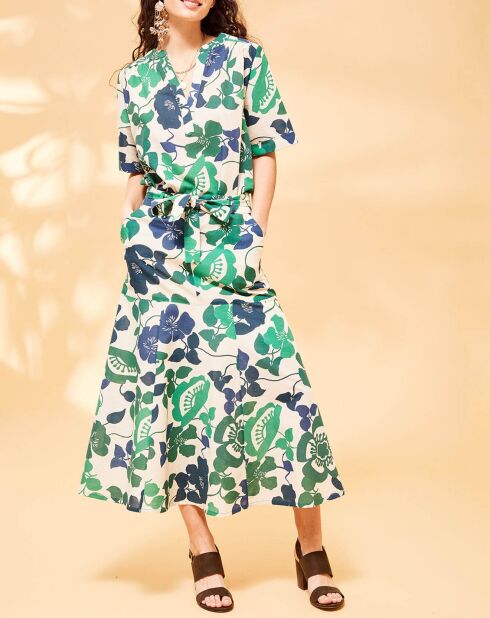 Midirock Flavie aus Baumwolle und Leinen mit Amazonas-Print