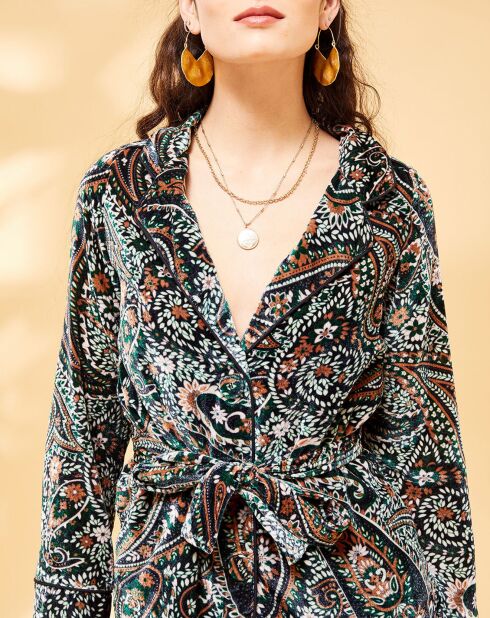 Veste courte en Velours Margua imprimé cachemire émeraude