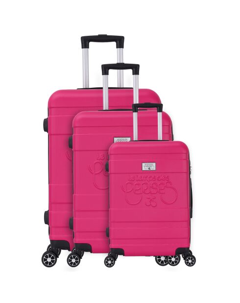 3 rosafarbene 4-Rad-Doppelkoffer Lyra 55/65/75 cm