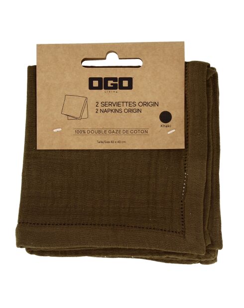 2 Serviettes de table Origin kaki - 40x40 cm