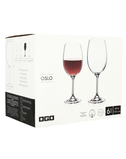 6 Verres à vin Oslo transparents -  45cl
