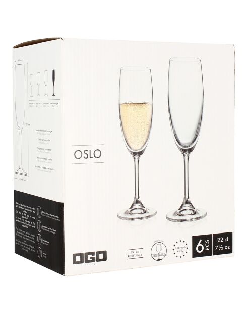 6 Flûtes à vin Oslo transparents -  20cl