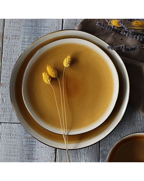 6 Assiettes à dessert en grès Balata jaunes - D.20.5 cm