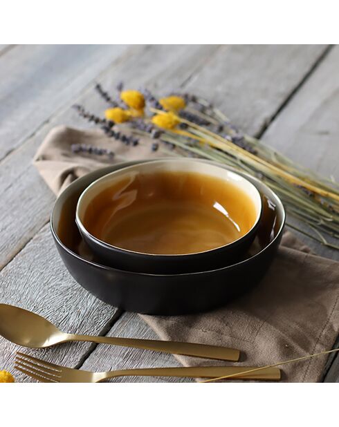 6 Assiettes creuses en grès Balata jaunes - D.16 cm