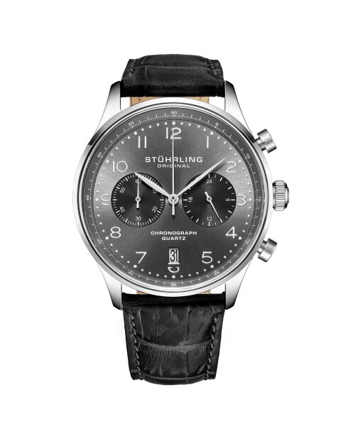 Montre Homme en Cuir Quartz Monaco noire