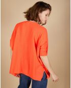 Pull poncho 100% Cachemire Kelly col V manches courtes corail fluo