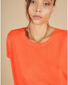 Pull 100% Cachemire Laurène manches courtes corail fluo