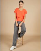 Pull 100% Cachemire Laurène manches courtes corail fluo
