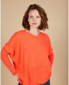 Pull poncho 100% Cachemire Alizée col rond corail fluo