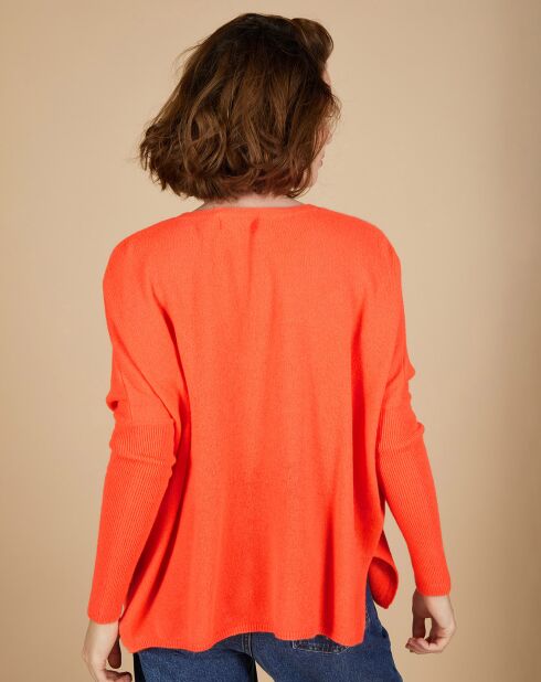 Pull poncho 100% Cachemire Alizée col rond corail fluo