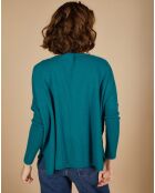 Pull poncho 100% Cachemire Emma col V bleu paon