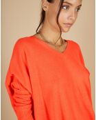 Pull poncho 100% Cachemire Emma col V corail fluo