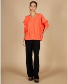 Pull poncho 100% Cachemire Emma col V corail fluo