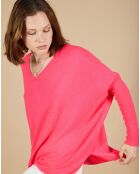 Pull poncho 100% Cachemire Emma col V rose fluo