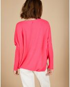 Pull poncho 100% Cachemire Emma col V rose fluo