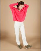 Pull poncho 100% Cachemire Emma col V rose fluo