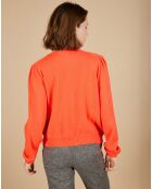 Pull 100% Cachemire Ines col rond tressé corail fluo