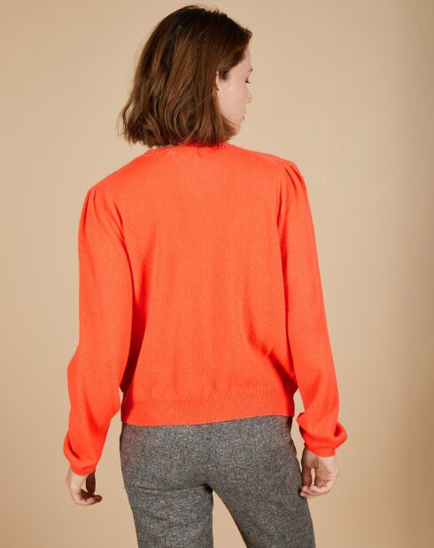 Pull 100% Cachemire Ines col rond tressé corail fluo