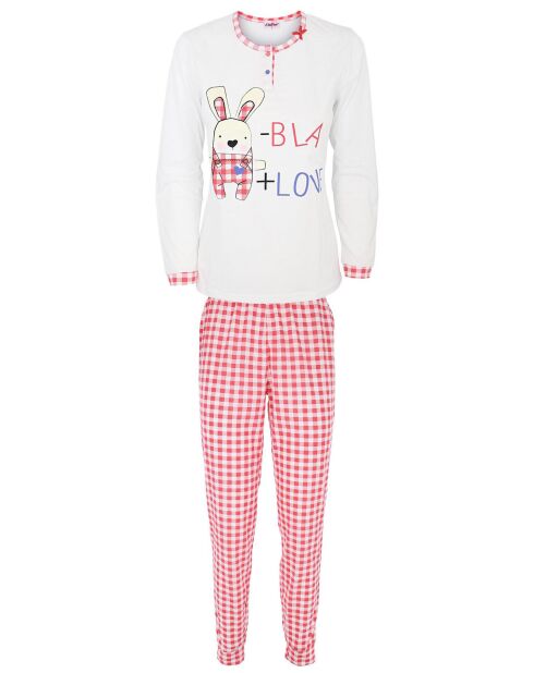 Pyjama manches longues & Pantalon Malika rouge/blanc