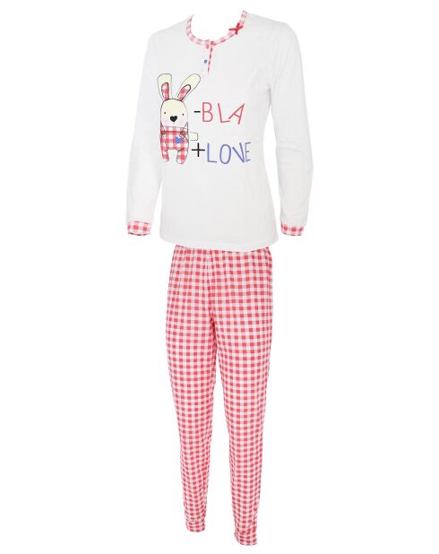 Pyjama manches longues & Pantalon Malika rouge/blanc