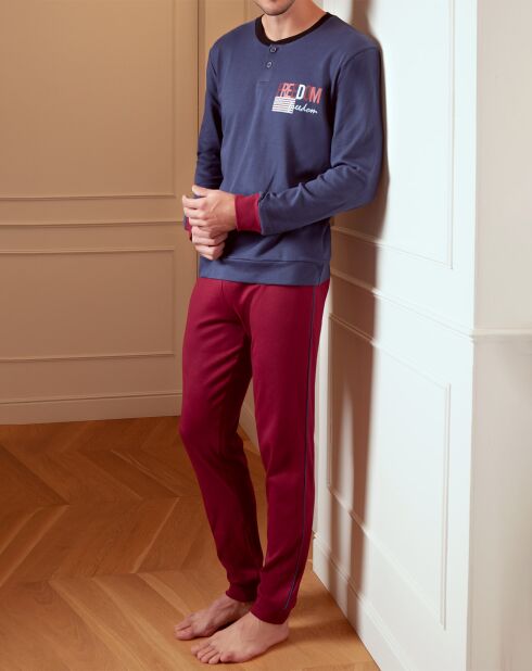 Pyjama manches longues & Pantalon Matei bleu/rouge