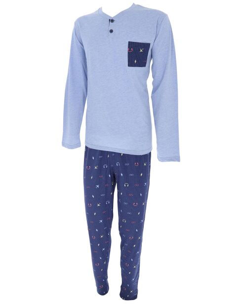 Pyjama manches longues & Pantalon Mayer bleu denim