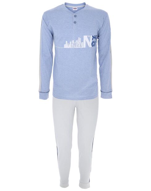 Pyjama manches longues & Pantalon Milo bleu denim/gris