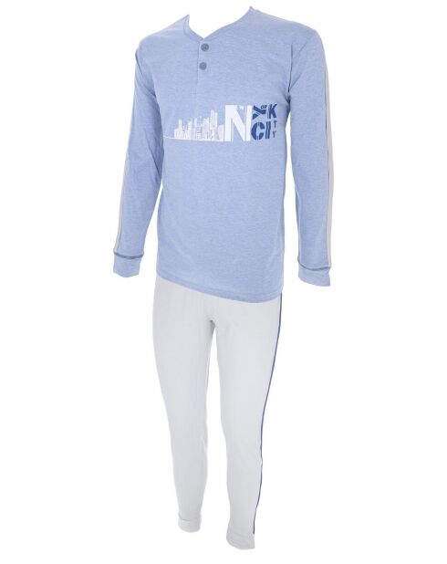 Pyjama manches longues & Pantalon Milo bleu denim/gris
