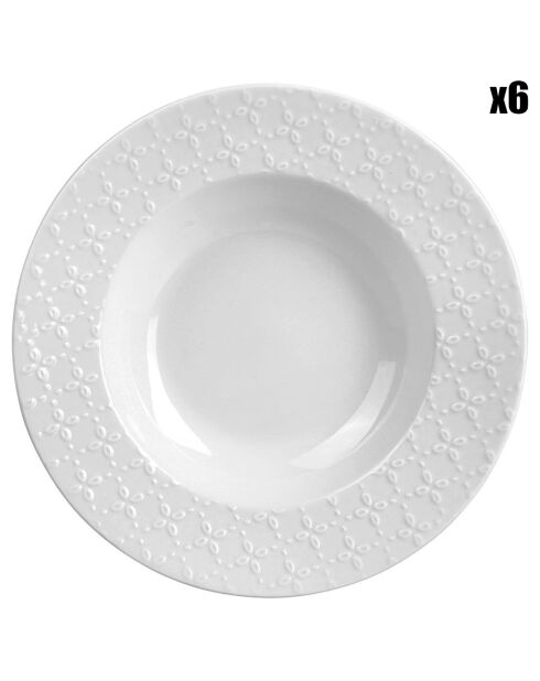 6 Assiettes creuses en Porcelaine Calais Caudry blanches - D.22 cm