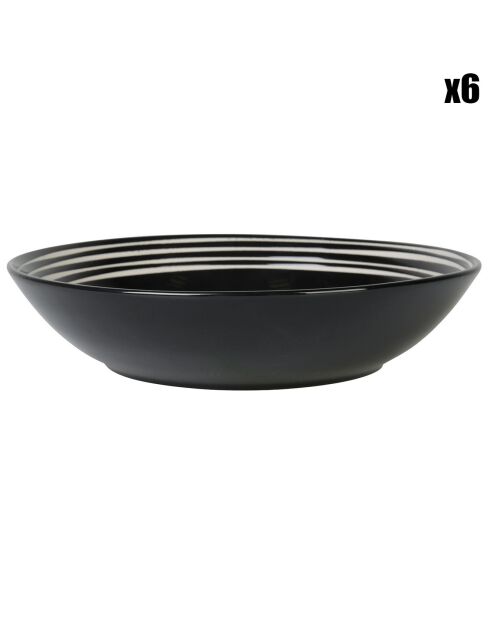 6 Assiettes creuses en Grès Les Bobines de Calabre noires - D.21.5 cm